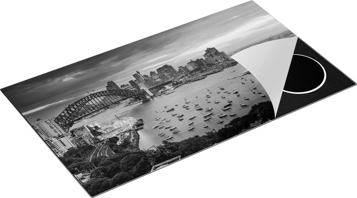 Chefcare Inductie Beschermer Sydney Harbour Bridge in de Avond - Zwart Wit - 91,2x52 cm - Afdekplaat Inductie - Kookplaat Beschermer - Inductie Mat