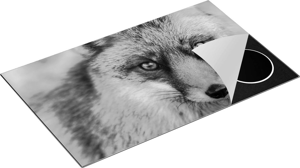 Chefcare Inductie Beschermer Vossenkop met Bruine Ogen - Vos - Zwart Wit - 85x55 cm - Afdekplaat Inductie - Kookplaat Beschermer - Inductie Mat