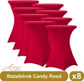 Statafelrok candy rood 80 cm - per 8 - partytafel - Alora tafelrok voor statafel - Statafelhoes - Bruiloft - Cocktailparty - Stretch Rok - Set van 8