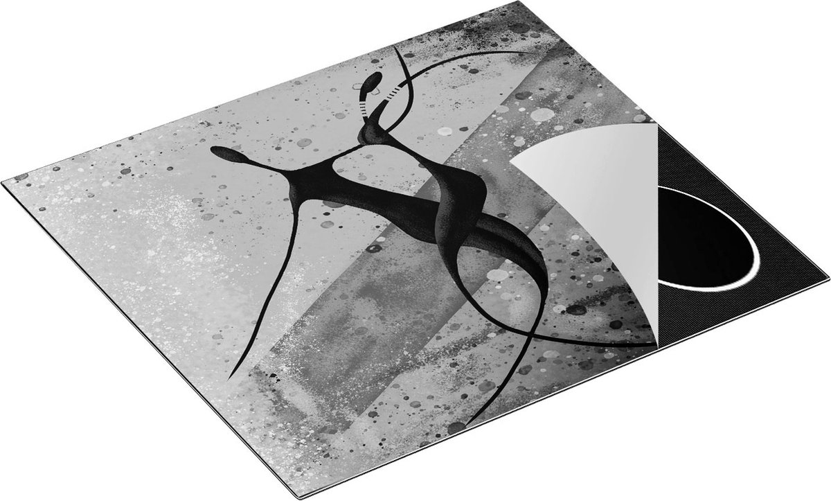Chefcare Inductie Beschermer Abstracte Kunst - Dansend Afrikaans Paar - Zwart Wit - 59x52 cm - Afdekplaat Inductie - Kookplaat Beschermer - Inductie Mat