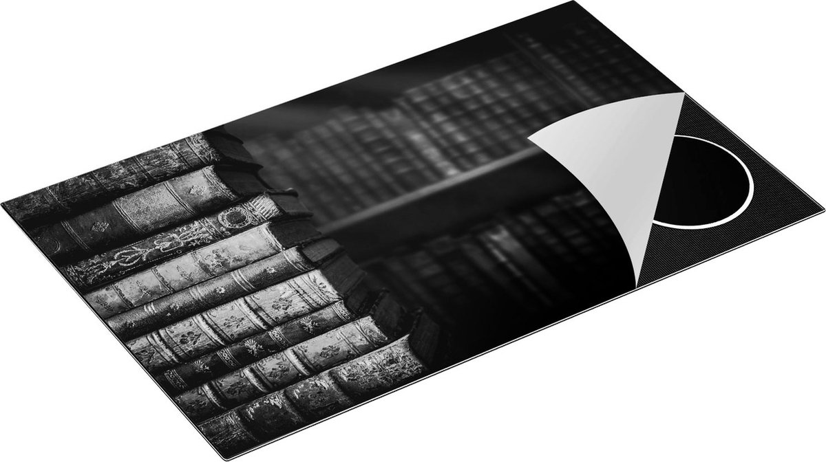 Chefcare Inductie Beschermer Oude Historische Boeken - Retro - Zwart Wit - 85x50 cm - Afdekplaat Inductie - Kookplaat Beschermer - Inductie Mat