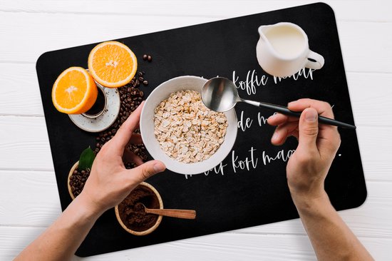 Set de table - Napperons de table plastique - Cuisine - Que le café soit fort - Café - Espresso - 45x30 cm - 6 pièces - Résistant à la chaleur - Antidérapant - Coussin - Amovible