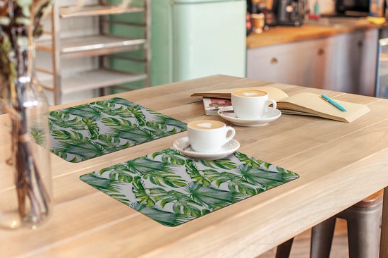 Napperons de table - Jungle - Feuilles - Nature - Tropical - Vert clair - Sous-verre - Cuisine - 45x30 cm - 6 pièces