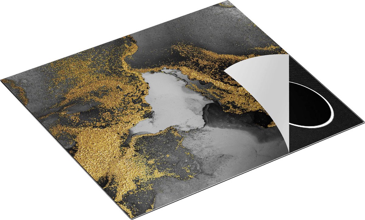 Chefcare Inductie Beschermer Abstracte Kunst - Donker Goud Marmer - 60x52 cm - Afdekplaat Inductie - Kookplaat Beschermer - Inductie Mat