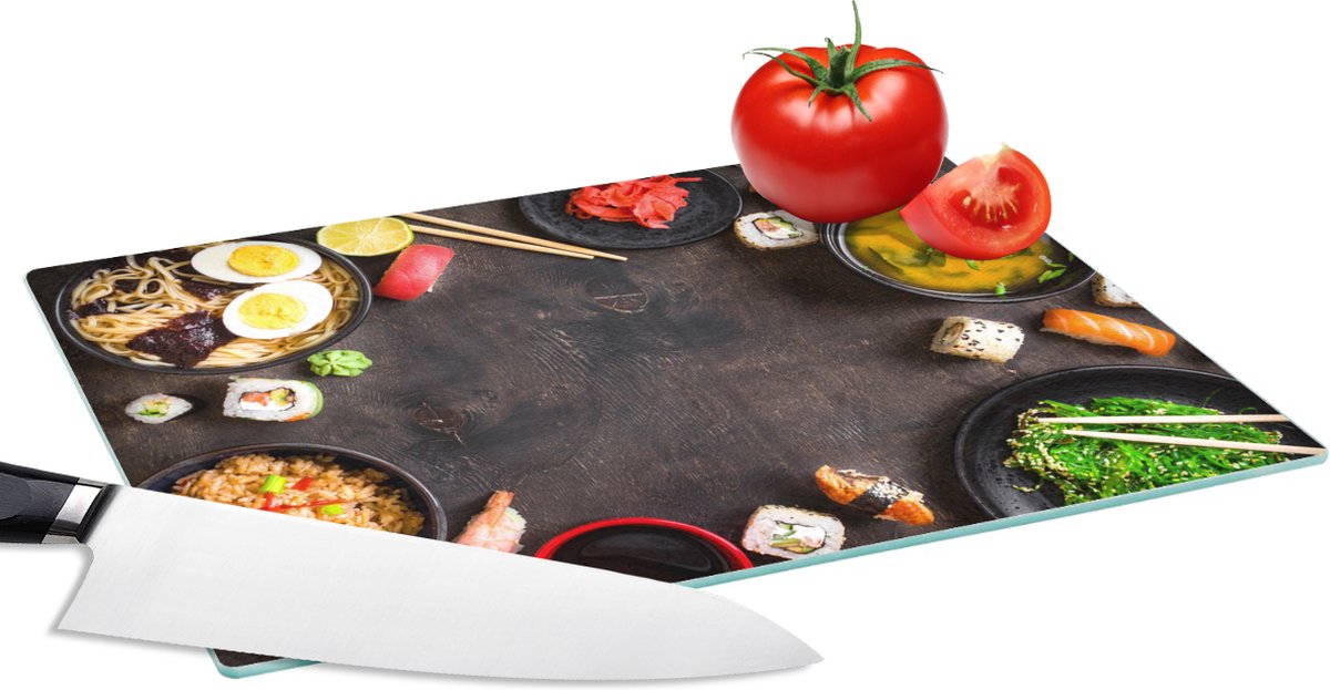 Glazen Snijplank - 28x20 - Sushi - Eetstokjes - Kruiden - Specerijen - Snijplanken Glas