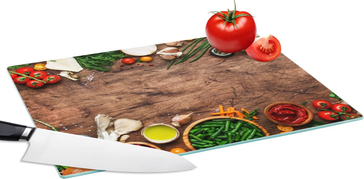 Glazen Snijplank - 39x28 - Kruiden - Groente - Rustiek - Snijplanken Glas