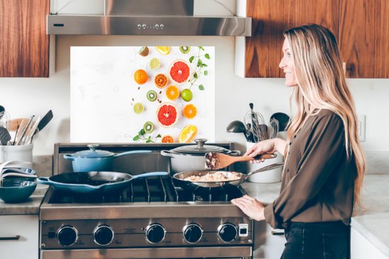 Spatscherm keuken 90x60 cm - Kookplaat achterwand Citrus - Regenboog - Fruit - Zomer - Gezond - Muurbeschermer - Spatwand fornuis - Hoogwaardig aluminium