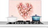 Spatscherm keuken 80x55 cm - Kookplaat achterwand Hart - Bloemen - Roze - Muurbeschermer - Spatwand fornuis - Hoogwaardig aluminium