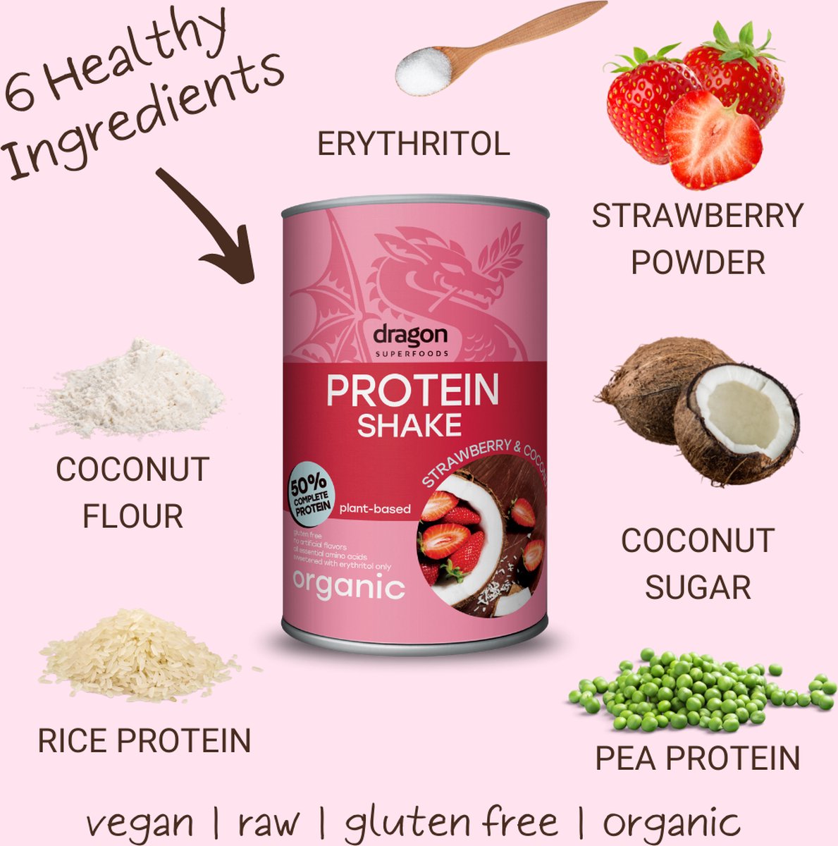 Dragon Superfoods | Vegan Protein Shake Strawberry & Coconut (450 g)