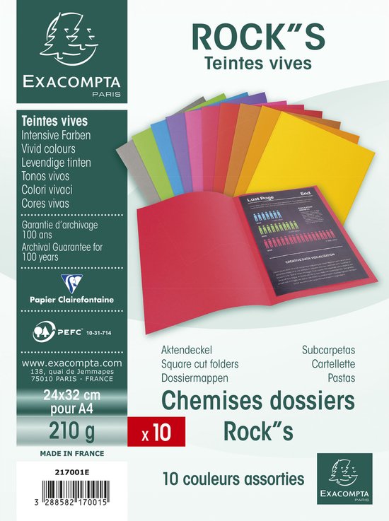 Dossiermappen A4, 10 stuks, 24 x 32 cm, 210 g/m2 - Geassorteerd - ACROPAQ