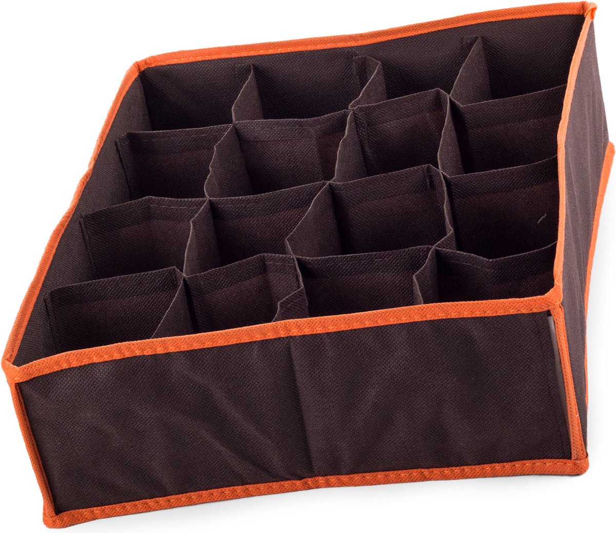 2X Organizer voor ondergoed en sokken lades - 16 Vaks - Bruin/Oranje - Materiaal linnen - Goed luchtdoorlatend