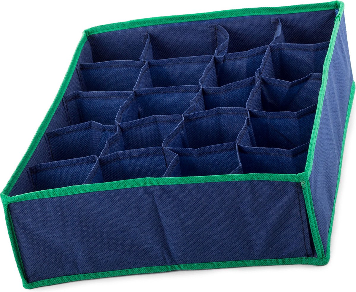 2X Organizer voor ondergoed en sokken lades - 20 Vaks - Marineblauw - Materiaal linnen - Goed luchtdoorlatend