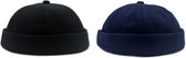 Docker Beanie Caps - Chapeau de marin en coton rétro et Chapeaux de Hip pour femmes hommes casquettes de pêcheur unisexe. 2- Set Noir, Bleu Marine.