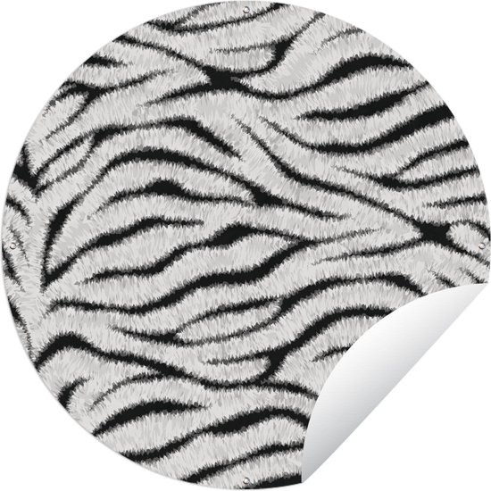 Tuincirkel Dierenprint - Zebra - Wit - 120x120 cm - Ronde Tuinposter - Buiten XXL / Groot formaat!