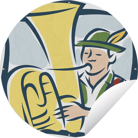 Tuincirkel Een kleurrijke illustratie van een tuba speler - 90x90 cm - Ronde Tuinposter - Buiten