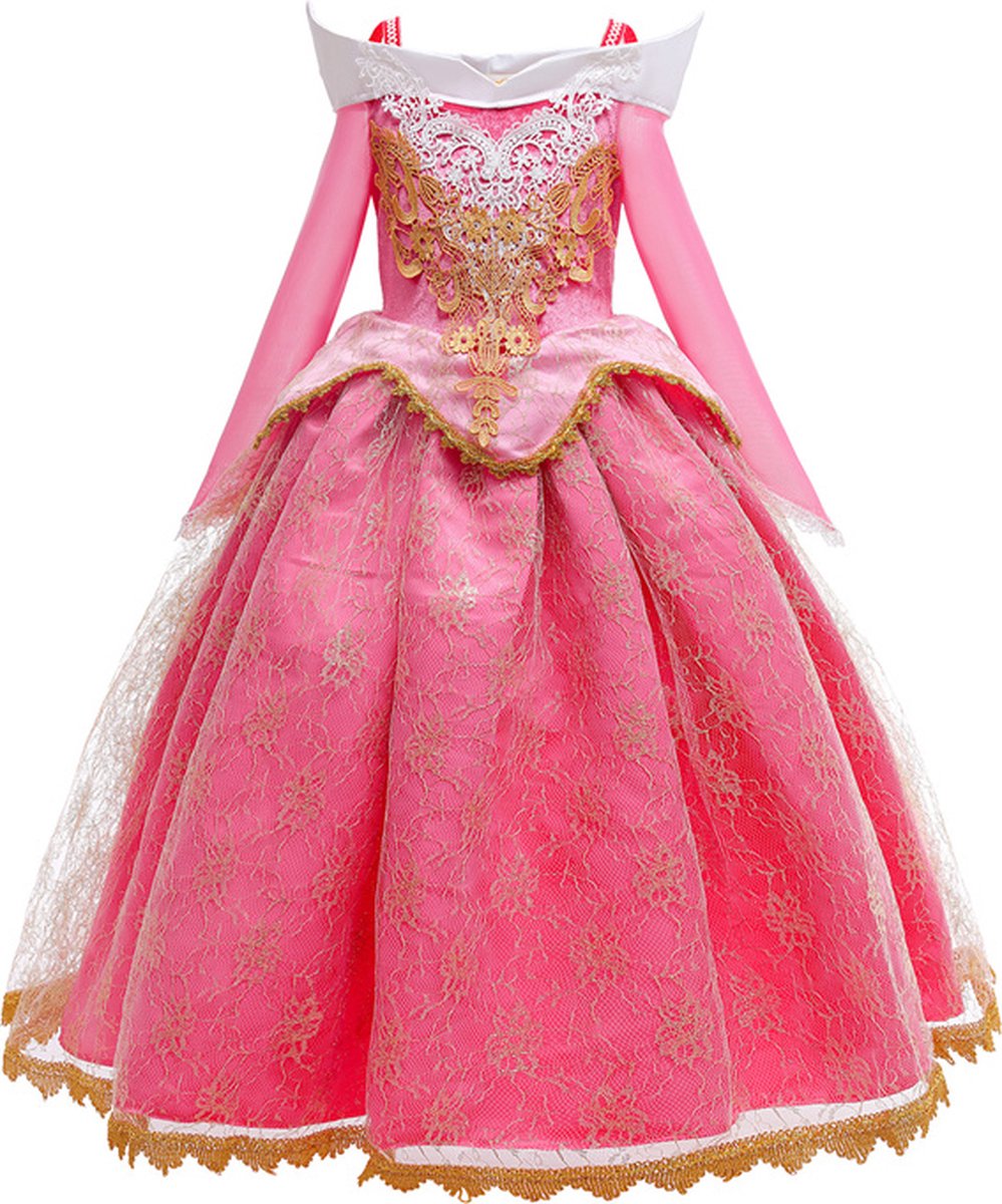 Joya Kids® Roze met Goud Prinses verkleedjurk | Roze Prinsessenjurk | verkleedkleding Meisje | (110) roze goud + kroontje & Staf | Cadeau meisje — afbeelding 5
