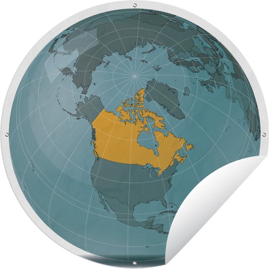 Tuincirkel Een illustratie van een wereldbol met Canada in het oranje - 90x90 cm - Ronde Tuinposter - Buiten