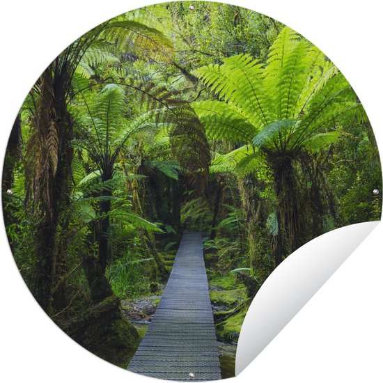 Tuincirkel Nieuw-Zeeland - Pad - Jungle - 120x120 cm - Ronde Tuinposter - Buiten XXL / Groot formaat!