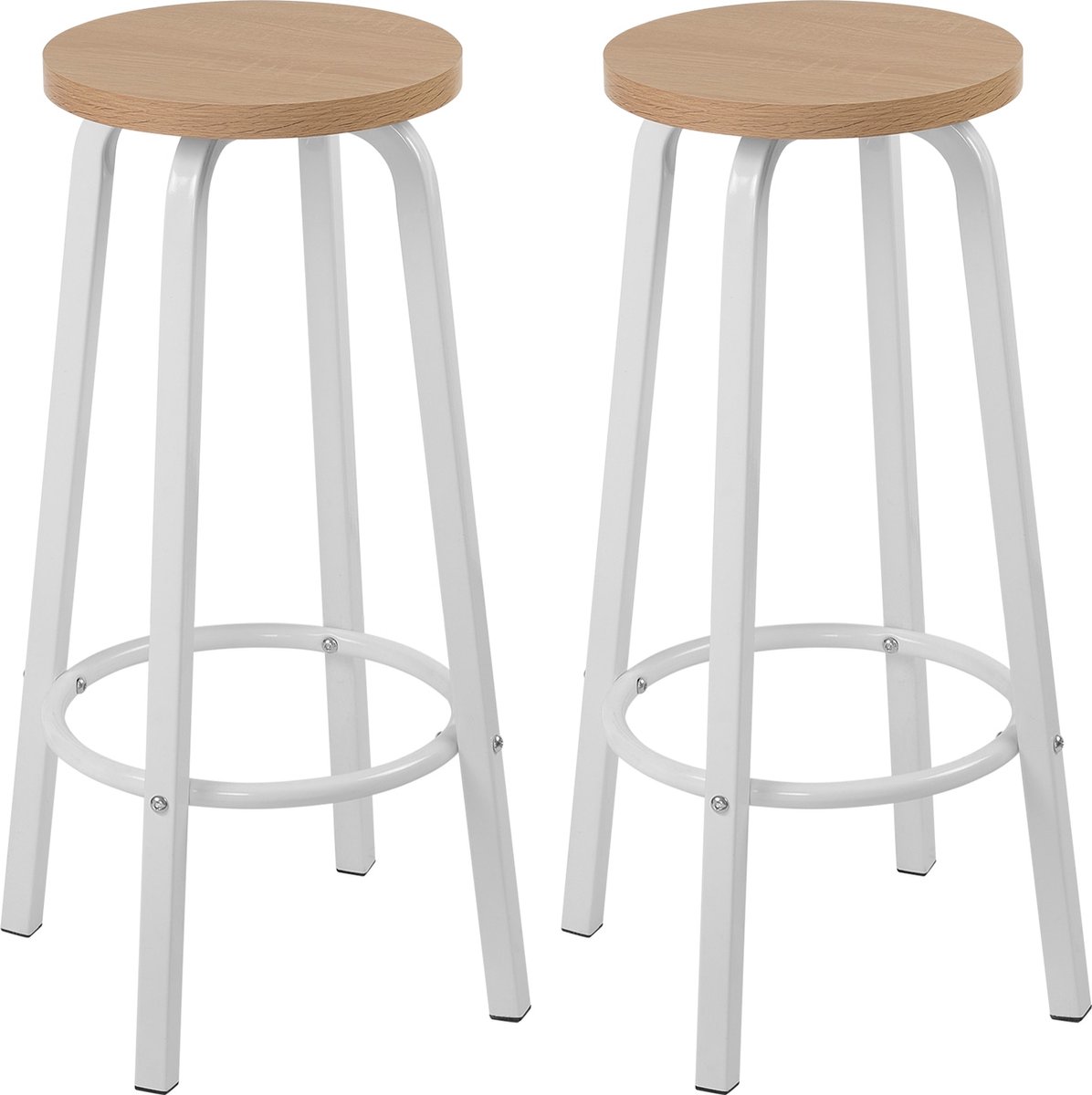 Industriële Barkruk - Barkrukken Set van 2 Stuks - Zithoogte 72 cm - Hout, Metaal, Wit/Licht Eiken, 30 x 32 cm