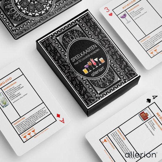 Thumbnail van een extra afbeelding van het spel Allerion Speelkaarten Cocktail – 54 Cocktail recepten – Time to get Drunk Drankspel – Cadeau