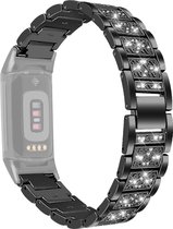 Bracelet en acier inoxydable (noir) avec pierres scintillantes, adapté pour Fitbit Charge 5