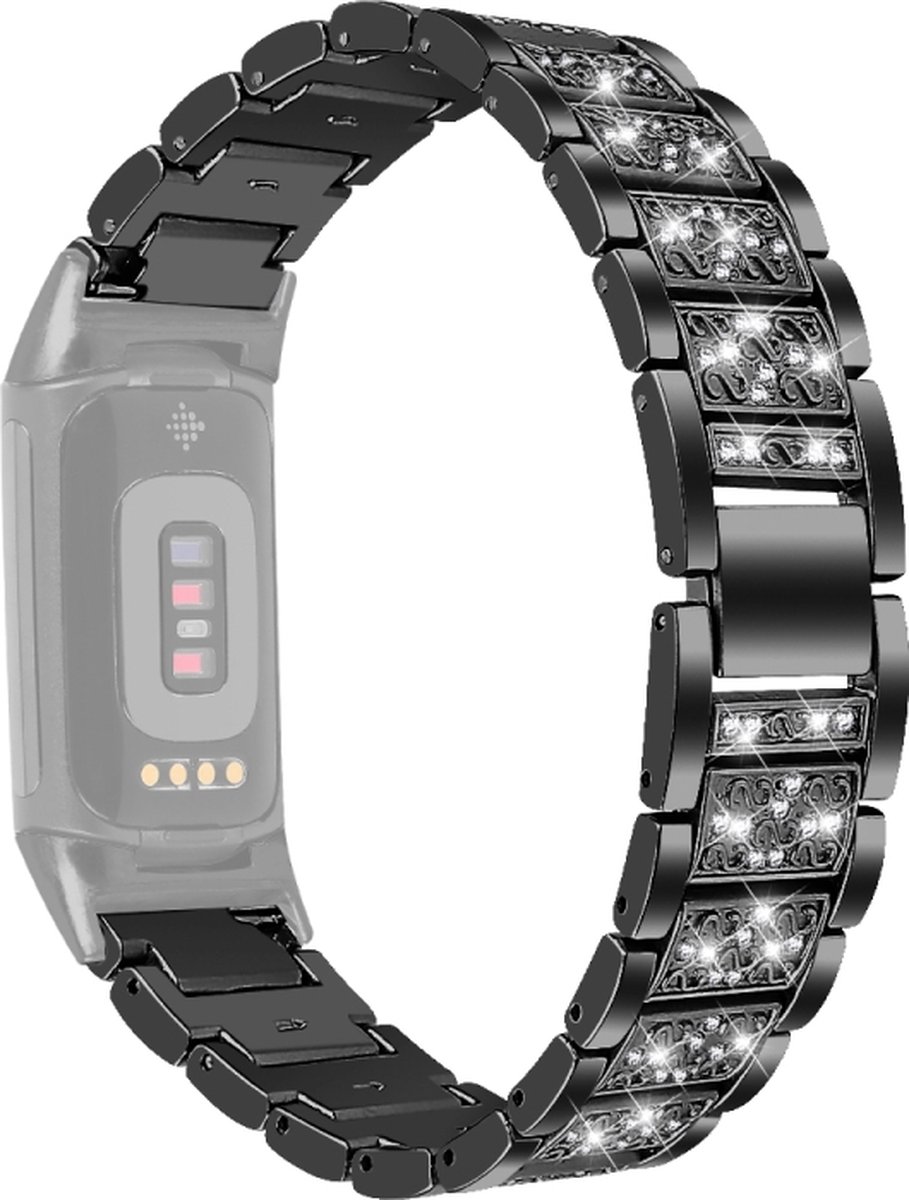 Stalen bandje - RVS - geschikt voor Fitbit Charge 5 / Charge 6 - zwart