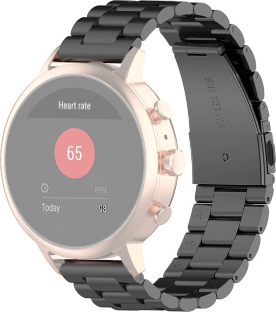 Bracelet en acier inoxydable (noir), adapté pour Garmin Venu 2S, Vivoactive 3S et Vivoactive 4S