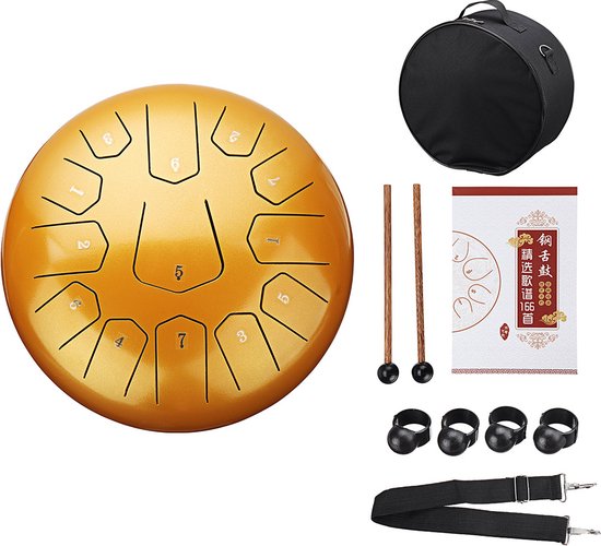Steel Tongue Drum - 30cm - 13 Tongen - Klankschaal - Lotus Drum - Klanktherapie - Sound Healing - voor Yoga Meditatie & ontspanning -Goud van MOMOупор — afbeelding 5