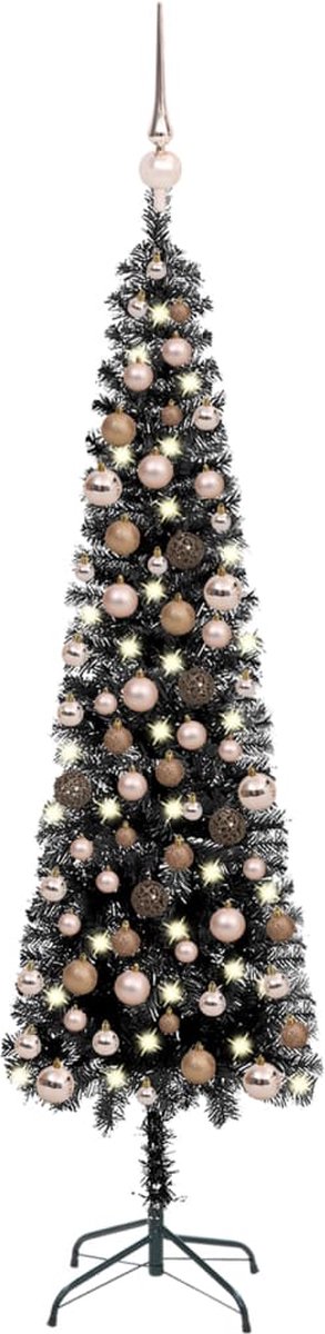 VidaLife Kerstboom met LED's en kerstballen smal 180 cm zwart