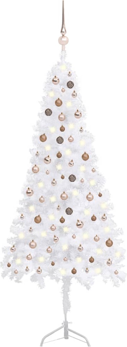 VidaLife Kunstkerstboom met LED's en kerstballen hoek 240 cm PVC wit