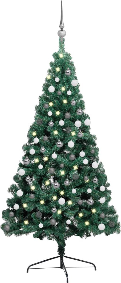 VidaLife Kunstkerstboom met LED's en kerstballen half 210 cm groen