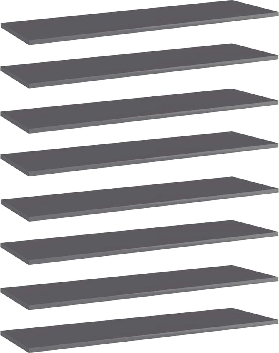 VidaLife Wandschappen 8 st 100x30x1,5 cm spaanplaat hoogglans grijs
