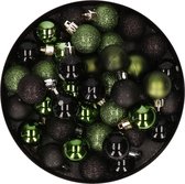 Set de 40x boules de Noël en plastique mix noir et vert foncé 3 cm - Décorations de Noël