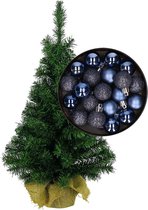 Mini sapin de Noël/sapin de Noël artificiel H45 cm avec boules de Noël bleu foncé - Décorations de Noël