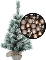 Mini sapin de Noël enneigé/sapin de Noël artificiel 35 cm avec boules champagne - Décorations de Noël