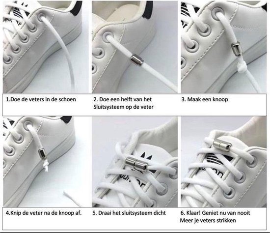 Elastische Veters - Schoenveters - Niet meer strikken - Unisex - Draaisluiting - Wit - Vibrant Laces