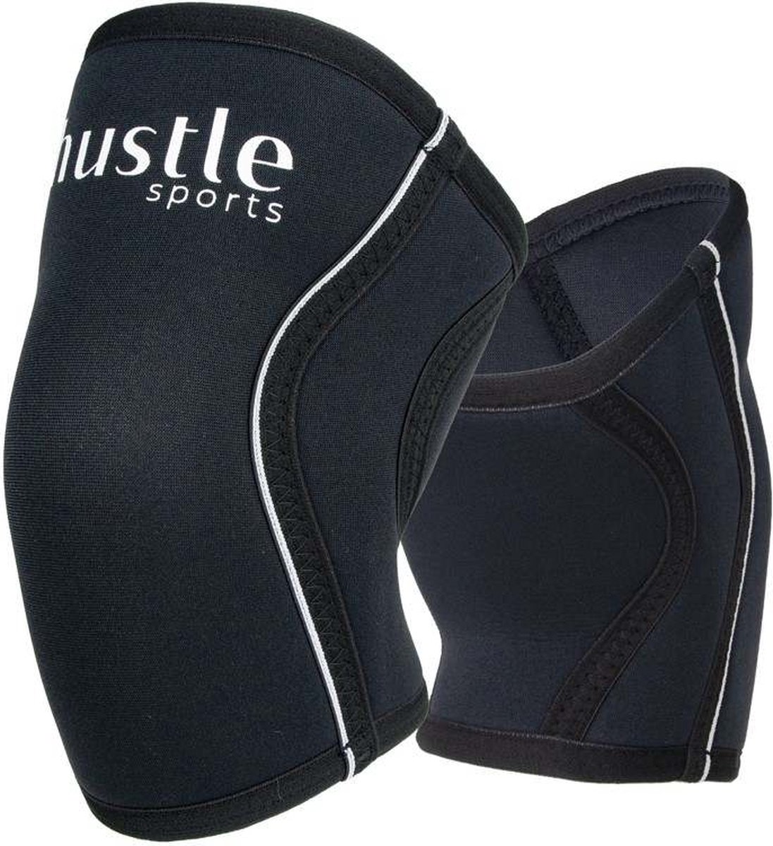 hustle - hustle sports - 2 Stuks Knee sleeves - 7MM - Powerlifting - Kniebrace - Knieband - Krachttraining Accesoires - Squats - Fitness, Bodybuilding en Crossfit - Zwart met Wit - Maat: L