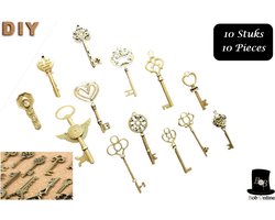 Bob Online ™ - 10 Stuks – Large - Gemengde Ontwerpen – Vintage Sleutels – Vintage Decoratie Sleutels – Diverse Groot Oude Sleutels – Antieke Sleutels Zink Legering – Sleutel Charms – Doe-het-zelf Antieke Sleutels – Large Vintage Keys – Antique Keys