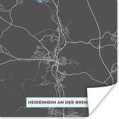 Poster Kaart – Plattegrond – Stadskaart – Heidenheim an der Brenz – Duitsland – Blauw - 50x50 cm