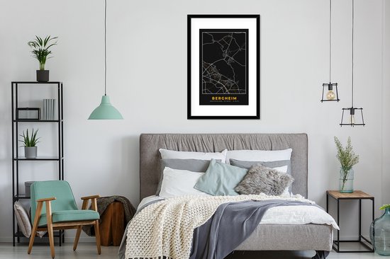 Cadre photo avec affiche - Allemagne - Black and Gold et or - Bergheim - Plan de la ville - Carte - Plan d'étage - 60x90 cm - Cadre pour affiche