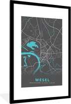 Fotolijst incl. Poster - Duitsland – Blauw – Wesel – Stadskaart – Kaart – Plattegrond - 60x90 cm - Posterlijst