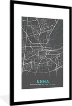 Fotolijst incl. Poster - Duitsland – Blauw – Unna – Stadskaart – Kaart – Plattegrond - 60x90 cm - Posterlijst
