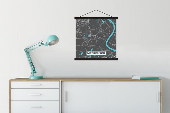 Porte-affiche avec affiche - Affiche scolaire - Meerbusch - Plan de la ville - Blauw - Plan - Plan de la ville - Carte - Allemagne - 60x60 cm - Lattes noires