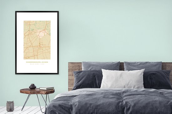Cadre photo avec affiche - Carte - Vintage - Rétro - Scherpenheuvel-Zichem - Carte - Plan de la ville - 80x120 cm - Cadre pour affiche