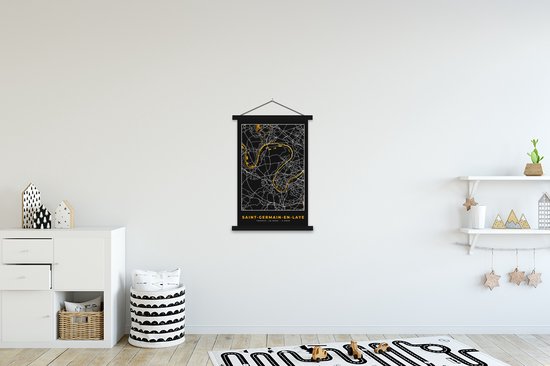 Porte-affiche avec Poster - Affiche scolaire - Plan - Carte - France - Saint-Germain-en-Laye - Plan de la ville - 60x90 cm - Lattes noires