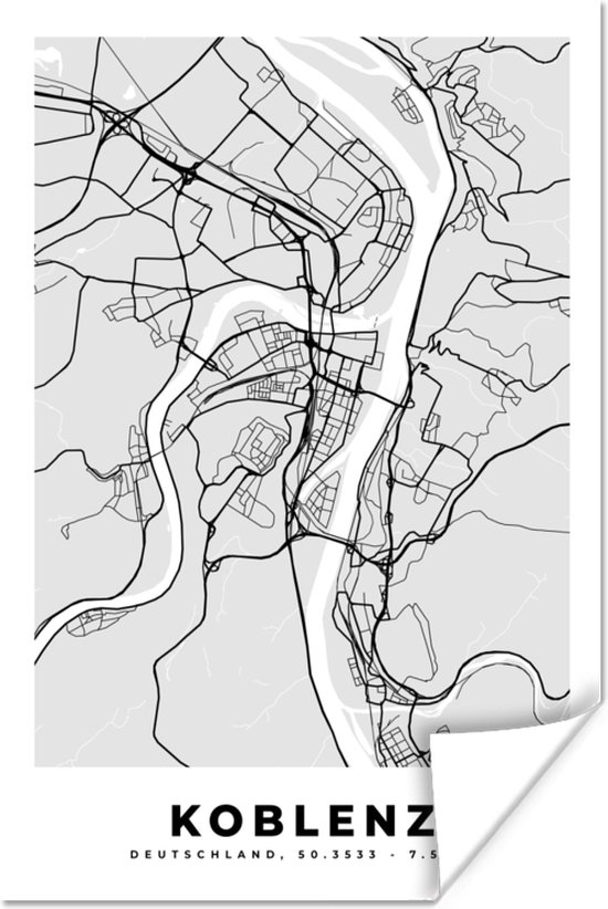 Affiche Koblenz - Carte - Plan de la ville - Allemagne - Carte - 60x90 cm