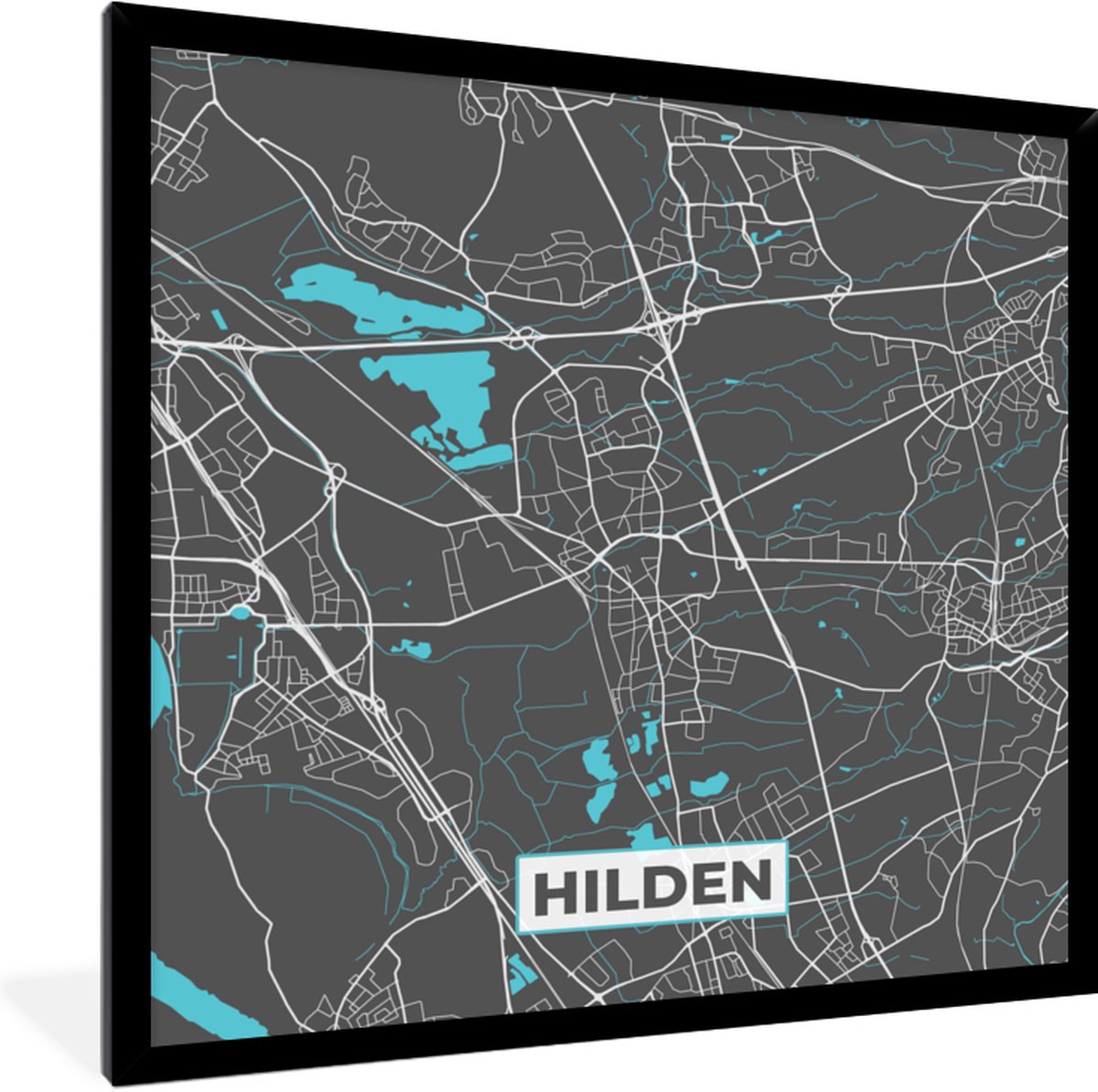 Fotolijst Incl Poster Blauw Duitsland Plattegrond Stadskaart Kaart Hilden Bol Com