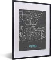 Fotolijst incl. Poster - Duitsland – Blauw – Unna – Stadskaart – Kaart – Plattegrond - 30x40 cm - Posterlijst