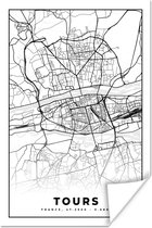 Poster Stadskaart - Tours - Plattegrond - Kaart - Frankrijk - Zwart wit - 20x30 cm