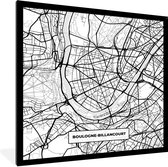 Fotolijst incl. Poster Zwart Wit- Frankrijk - Kaart - Plattegrond - Boulogne-Billancourt - Stadskaart - Zwart wit - 40x40 cm - Posterlijst
